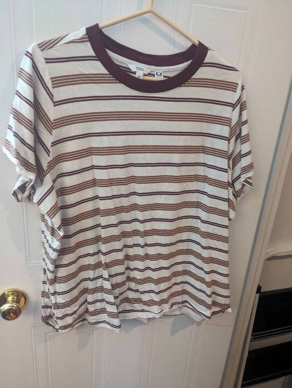 Penningtons Maroon and Cream Striped Cotton T Shirt
